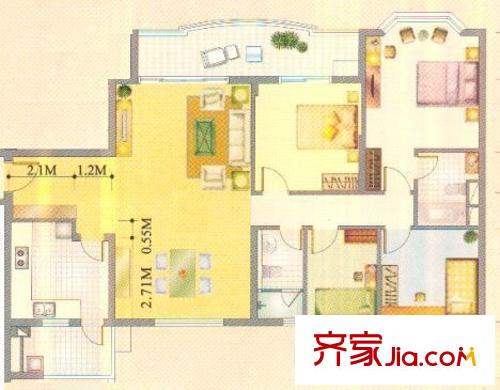 祈福新村天湖居 4室 户型图