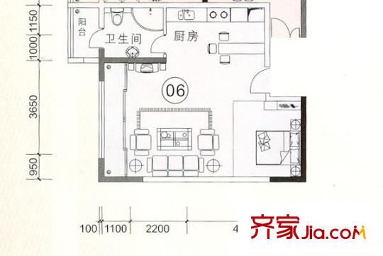 伊顿18户型图1室1厅户型图 1室1厅1卫1厨