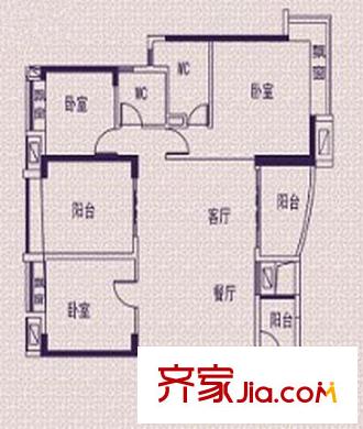 碧桂园凤凰城凤锦苑户型图3室2厅户型图 3室2厅2卫1厨