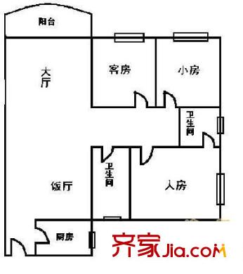 第三金碧花园户型图3室2厅户型图 3室2厅2卫1厨