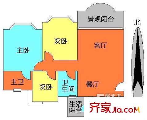 祈福新村海晴居户型图3室2厅户型图 3室2厅2卫1厨