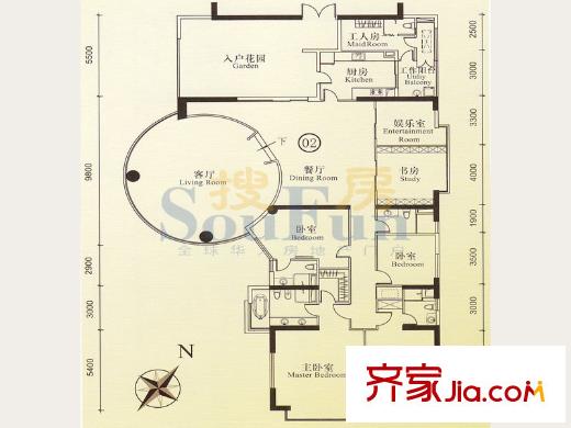 博雅首府B栋7-11层02单位 7室2厅5卫1厨