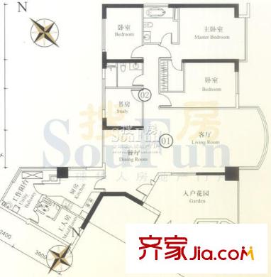 博雅首府B栋7-28层01单元 4室2厅2卫1厨