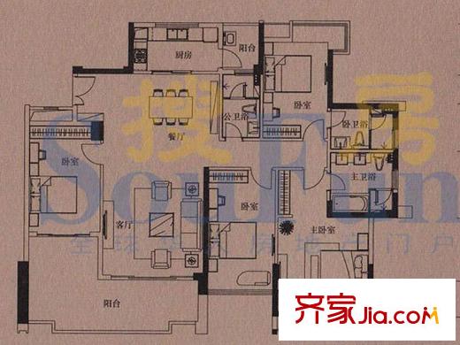 海伦堡流金岁月C05、06单元户型 4室2厅3卫1厨