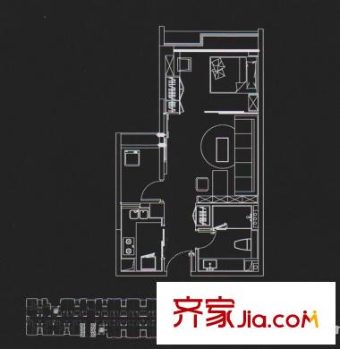 纵横国际公寓smart house B户型 1室1卫1厨