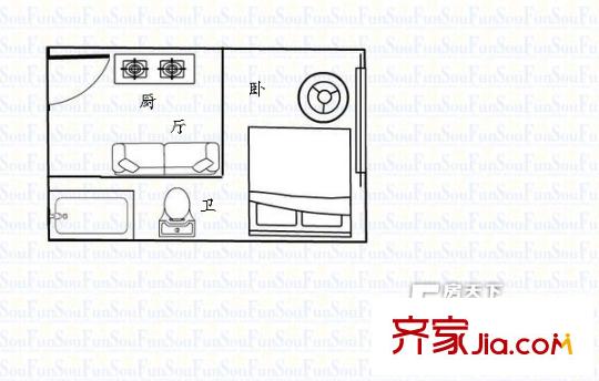 颐德公馆户型图1室1厅户型图 1室1厅1卫1厨