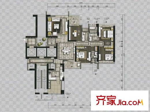 颐德公馆北区T1-T5栋5~17层标准层户型 4室2厅3卫1厨