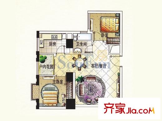 御江苑标准层01单元 2室2厅1卫1厨
