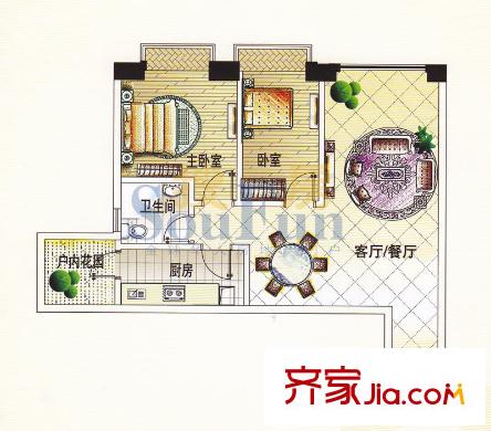 御江苑标准层04单元 2室2厅1卫1厨