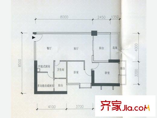 富基广场B1栋8-44层07户型图 3室2厅1卫1厨