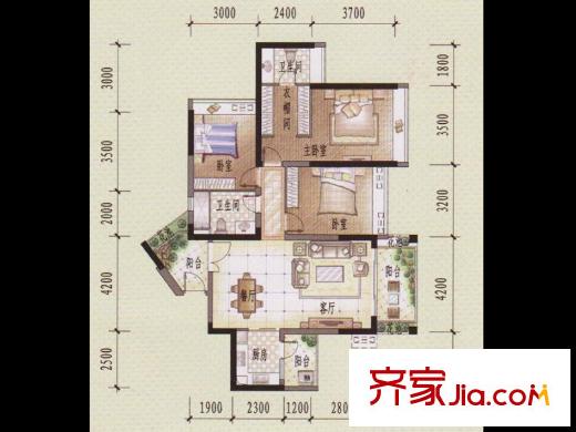 诺德名都3座1梯-03户型 3室2厅2卫1厨