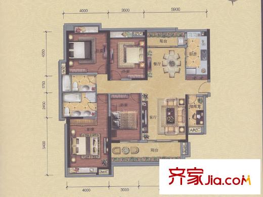 罗马家园威尼斯庭A7栋02户型 5室2厅2卫1厨