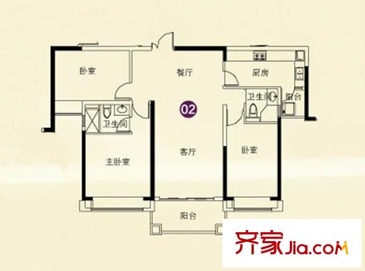 敏捷莱茵花园9座02单位 3室2厅2卫1厨