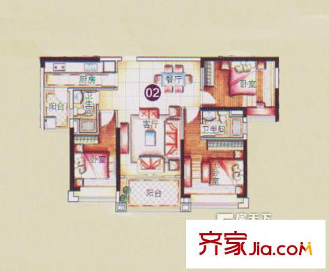敏捷莱茵花园2座02单位 3室2厅2卫1厨