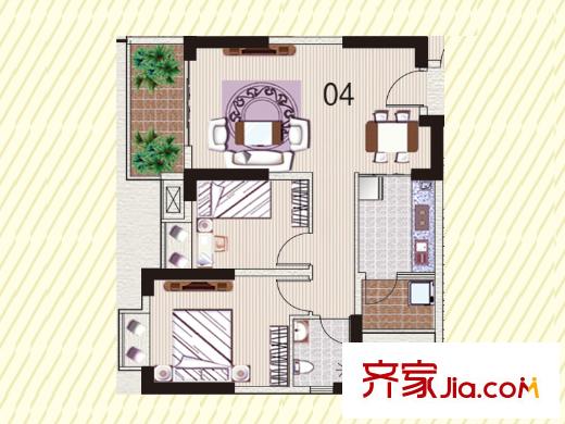 顺欣花园24栋2层04户型 2室2厅1卫1厨