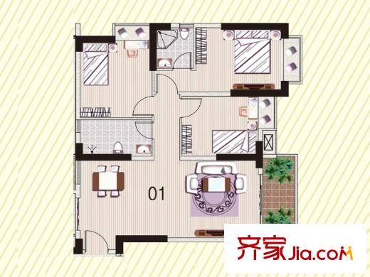 顺欣花园24栋2层01户型 3室2厅2卫1厨