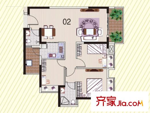 顺欣花园24栋标准层02户型 3室2厅2卫1厨