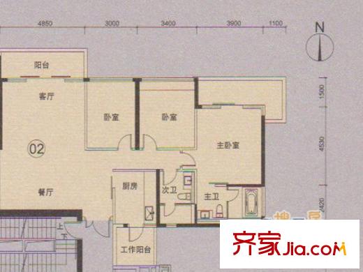 峻林B1、B3栋02户型 3室2厅2卫1厨