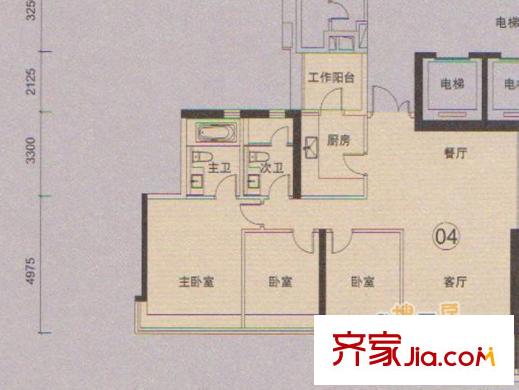峻林B2栋04户型 3室2厅2卫1厨