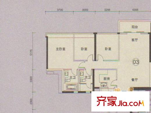 峻林B1、B3栋03户型 3室2厅2卫1厨