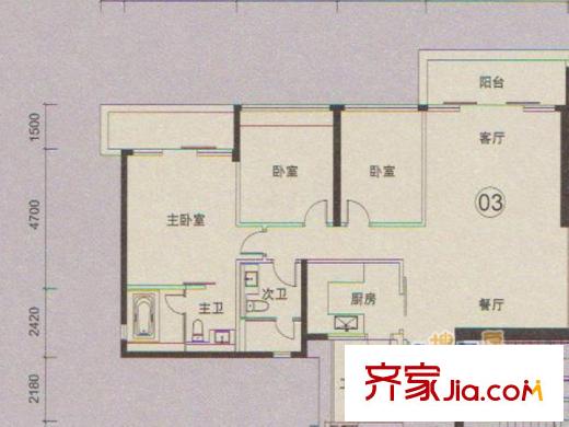 峻林B2栋03户型 3室2厅2卫1厨