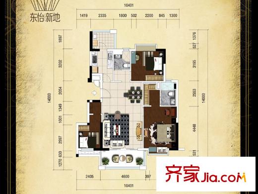 东怡新地1座2座01单位 3室2厅2卫1厨