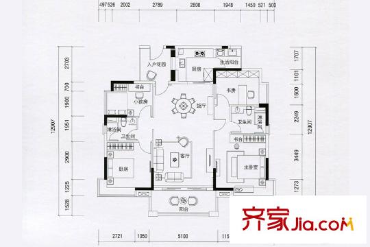 东怡新地5座6座01单位户型 4室2厅2卫1厨