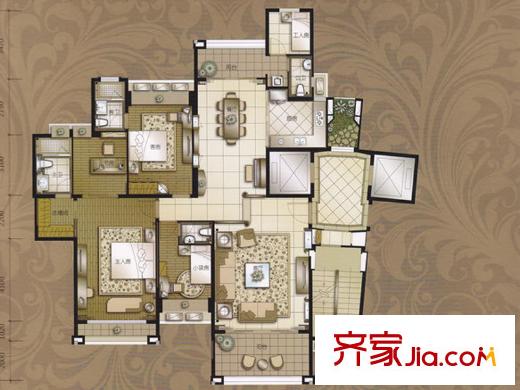 东湖洲花园10、14座01单元A户型(2―14层) 4室2厅4卫1厨