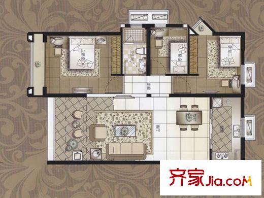 东湖洲花园19-22座04单元86平户型 3室2厅1卫1厨