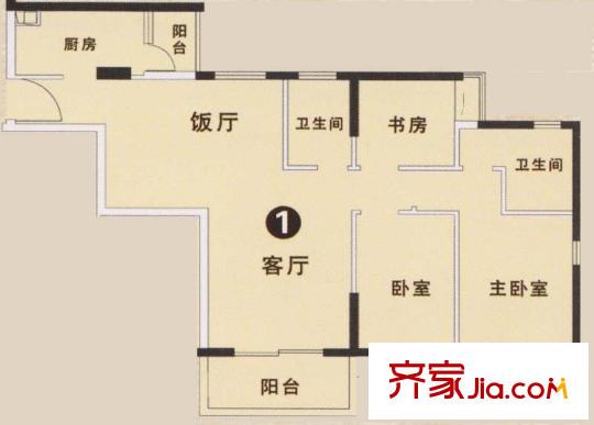 合和新城3期银松七街1栋、3栋01户型图 3室2厅2卫1厨