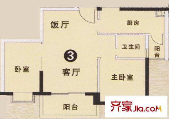 合和新城3期银松七街1栋、3栋03户型图 2室2厅1卫1厨