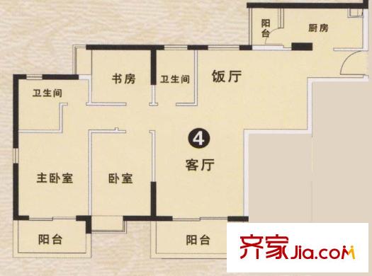 合和新城3期银松七街1栋、3栋04户型图 3室2厅2卫1厨