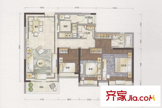 九洲海誉居A2栋04单位 3室2厅2卫1厨