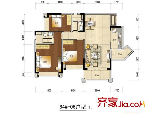 合景誉山国际84栋-06户型 3室2厅2卫1厨