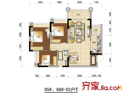 合景誉山国际85栋、86栋-03户型 3室1厅1卫1厨