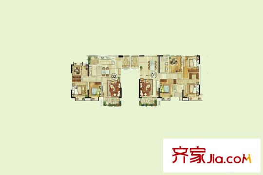 宝翠园G1、L4栋平层图 4室2厅2卫1厨