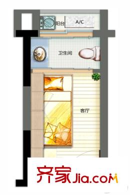 万科云城米酷01户型图 1室1厅1卫1厨