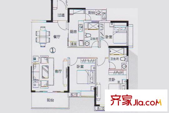 尚上名筑C5栋01户型 3室2厅2卫1厨
