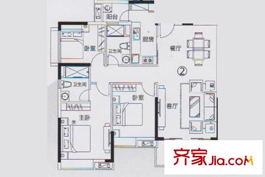 尚上名筑C5栋02户型 3室2厅2卫1厨