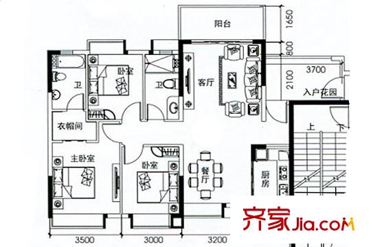 尚上名筑C4栋01户型 3室2厅2卫1厨