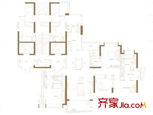 保利天悦11栋01户型图 4室2厅3卫1厨