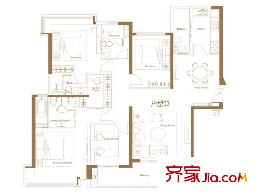 保利天悦21栋02户型图 4室2厅3卫1厨
