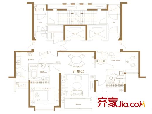保利天悦21栋02户型 3室2厅3卫1厨