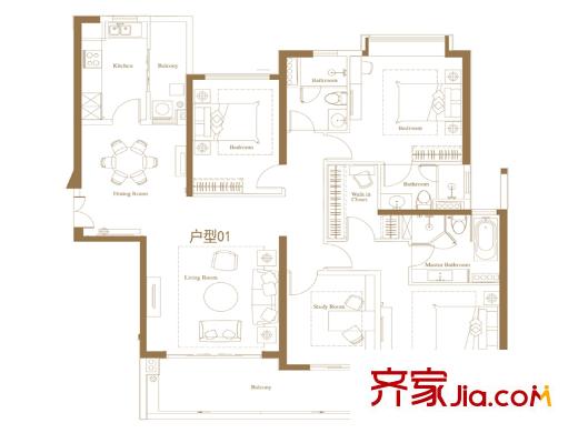 保利天悦21栋03户型图 4室2厅3卫1厨