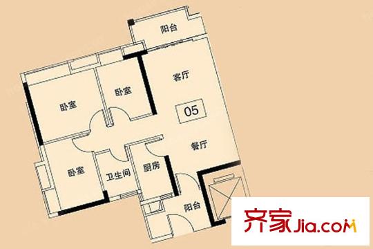 珠江嘉园12栋1梯05户型 3室2厅2卫1厨