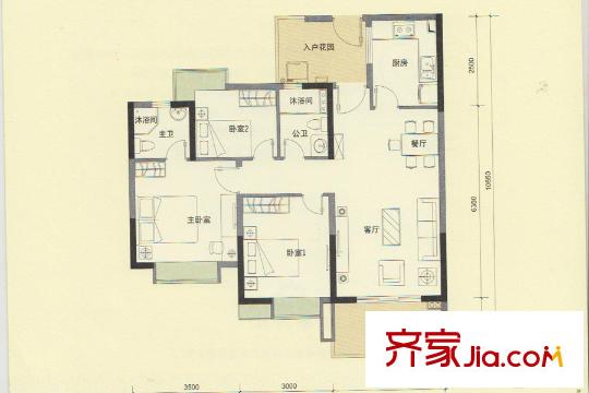 富豪山庄上林苑二座2梯02户型 3室2厅2卫1厨