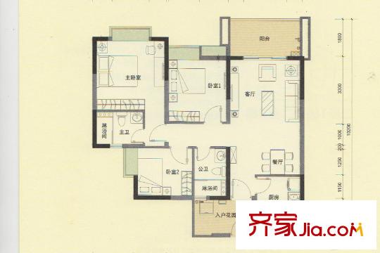 富豪山庄上林苑二座1梯2梯03户型 3室2厅2卫1厨
