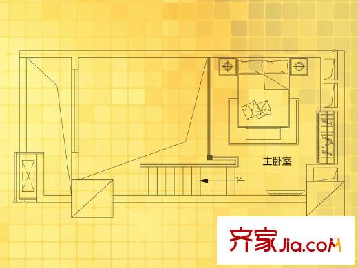 万科派A户型第二层户型图 1室2厅1卫1厨