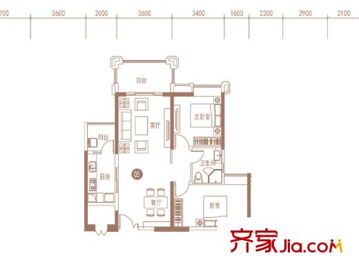 广州亚运城5座05单元97平2房2厅1卫 2室2厅1卫1厨