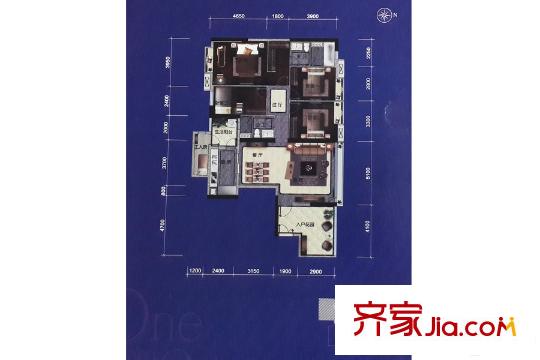 尚东君御B栋01户型 4室2厅2卫1厨